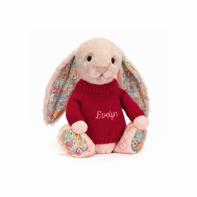 Jellycat Blossom Blush Bunny with Red Jumper USA | 74695ZSIP